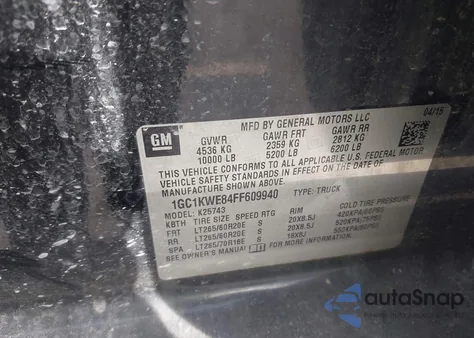 2015 Chevrolet Silverado 2500Hd Ltz z USA, uszkodzony, nr VIN 1GC1KWE84FF609940